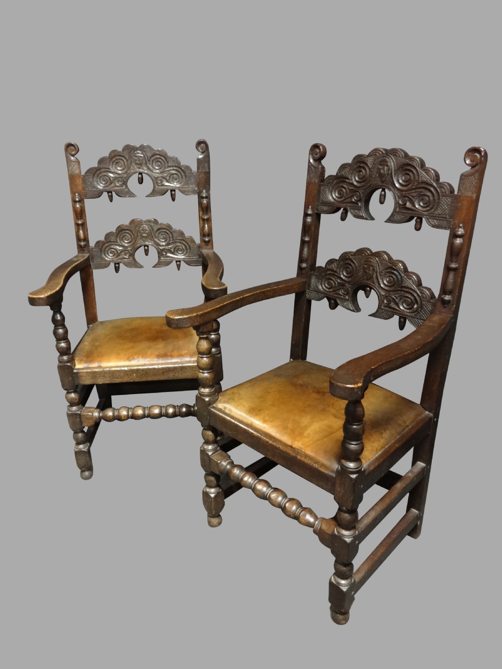 Pair Oak Carver Hall Chairs