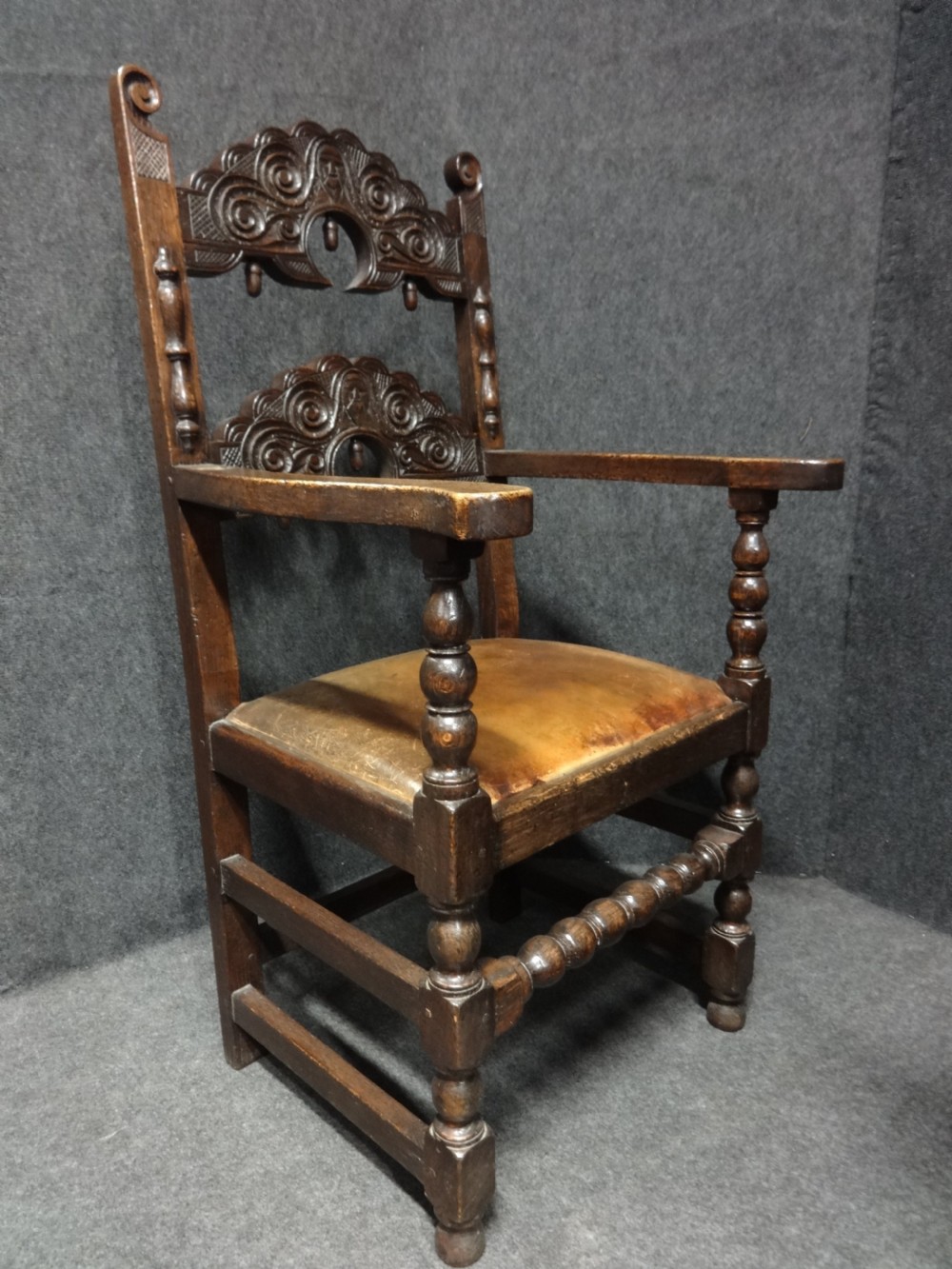 Pair Oak Carver Hall Chairs View VI