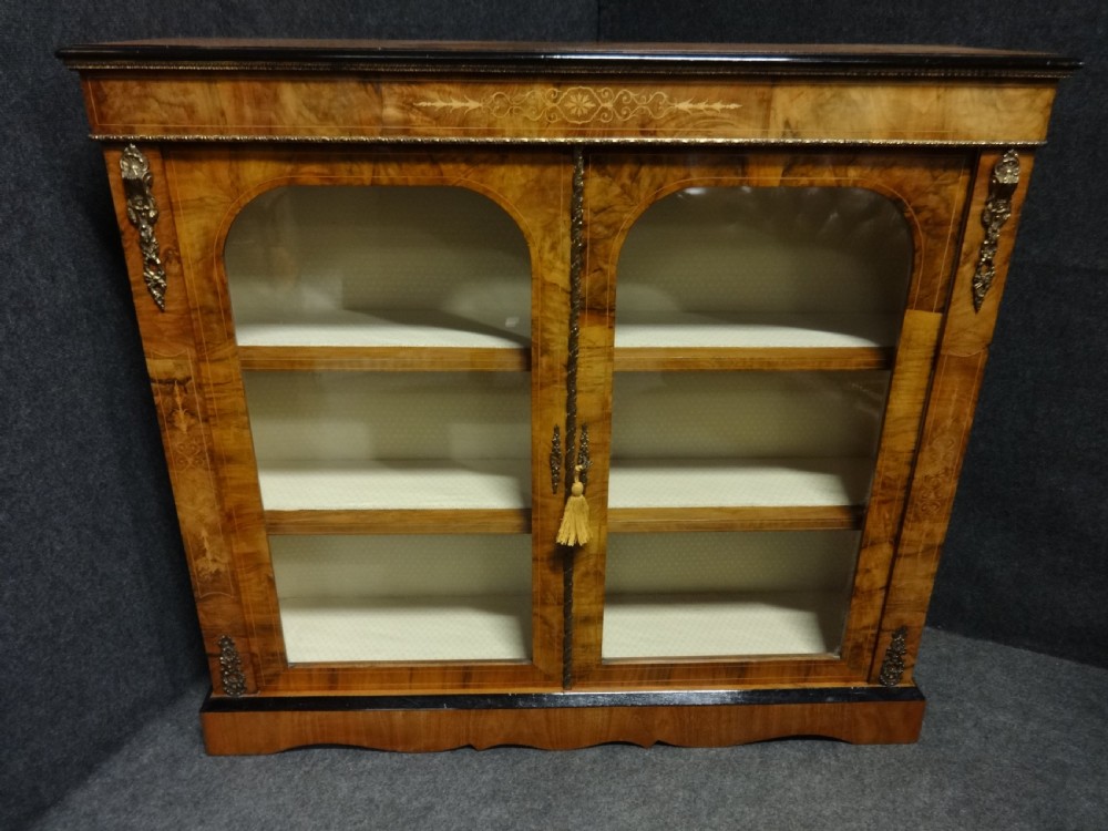 A Good Victorian Inlaid Walnut Two Door Pier Bookcase View II
