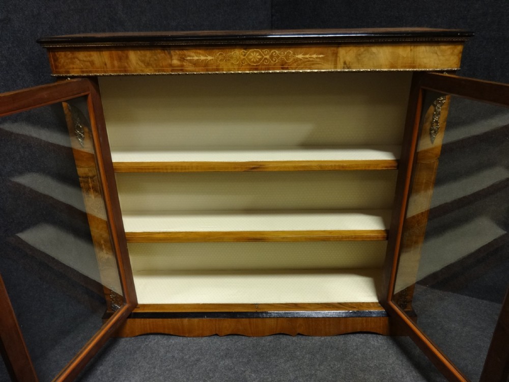 A Good Victorian Inlaid Walnut Two Door Pier Bookcase View VI