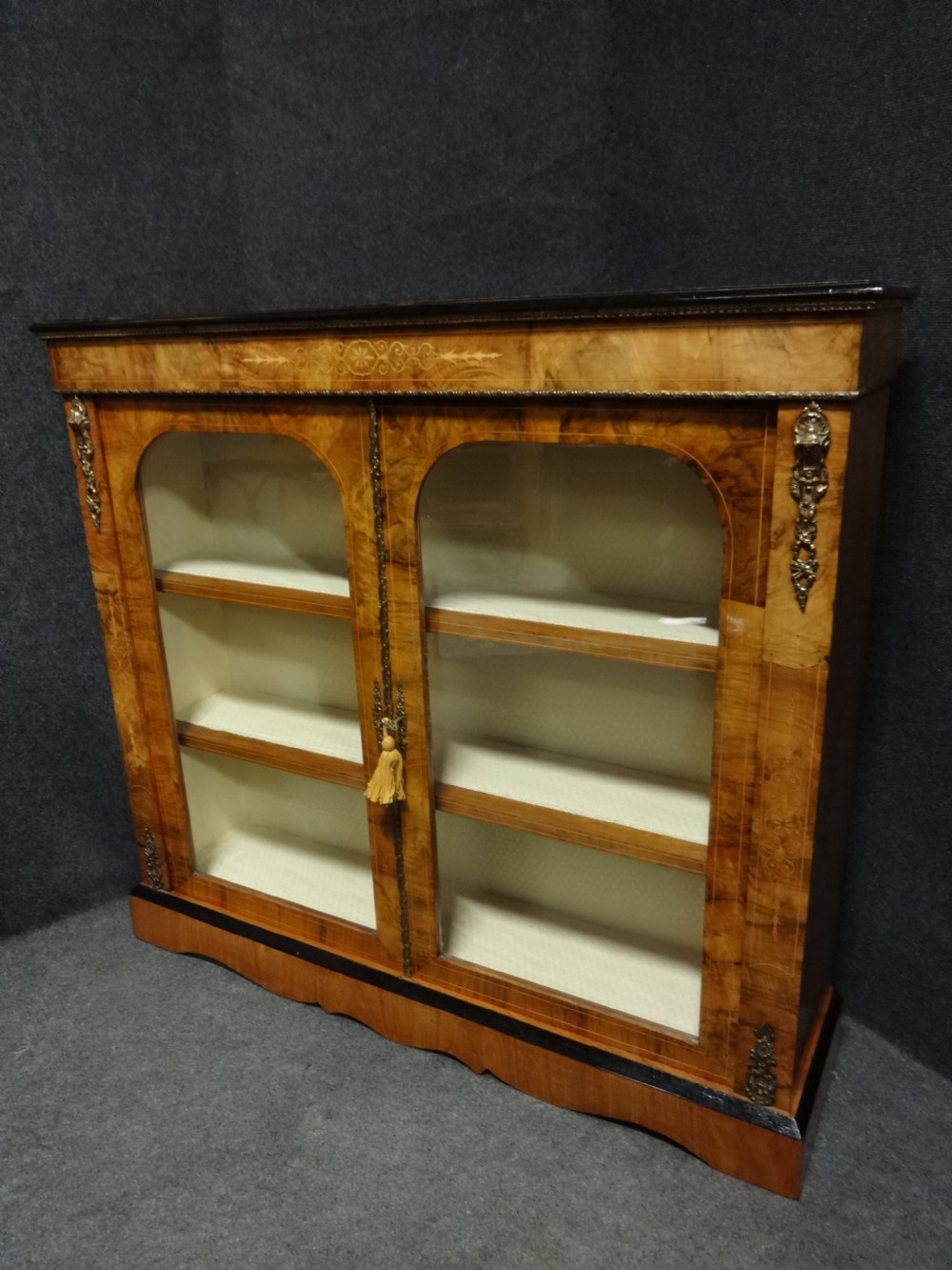 A Good Victorian Inlaid Walnut Two Door Pier Bookcase View VIII