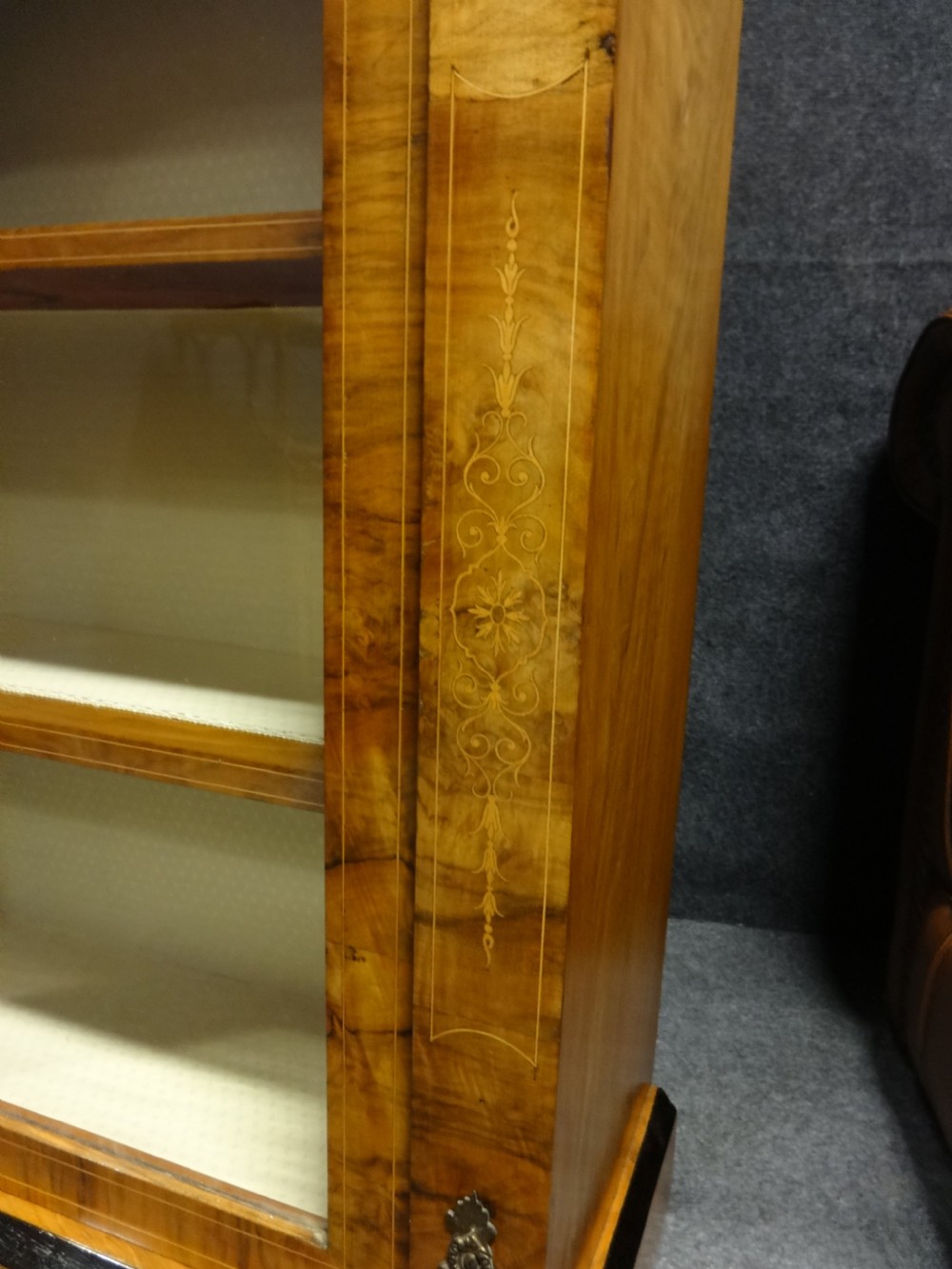 A Good Victorian Inlaid Walnut Two Door Pier Bookcase View XI