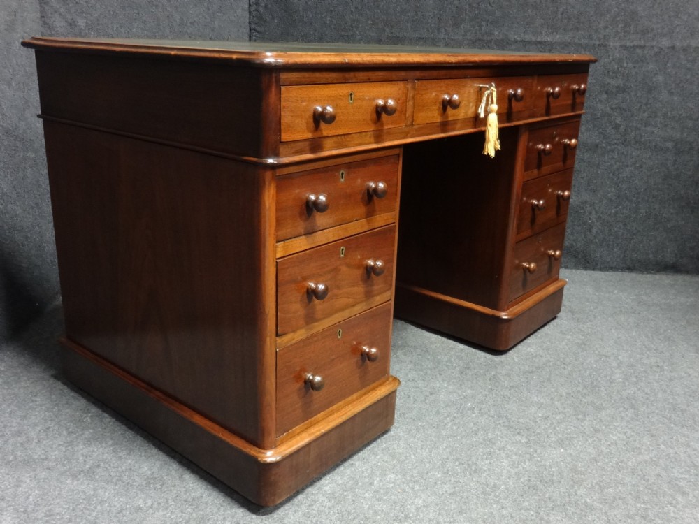 Superb Victorian  Nine Drawer Mahogany Pedestal Desk View IV