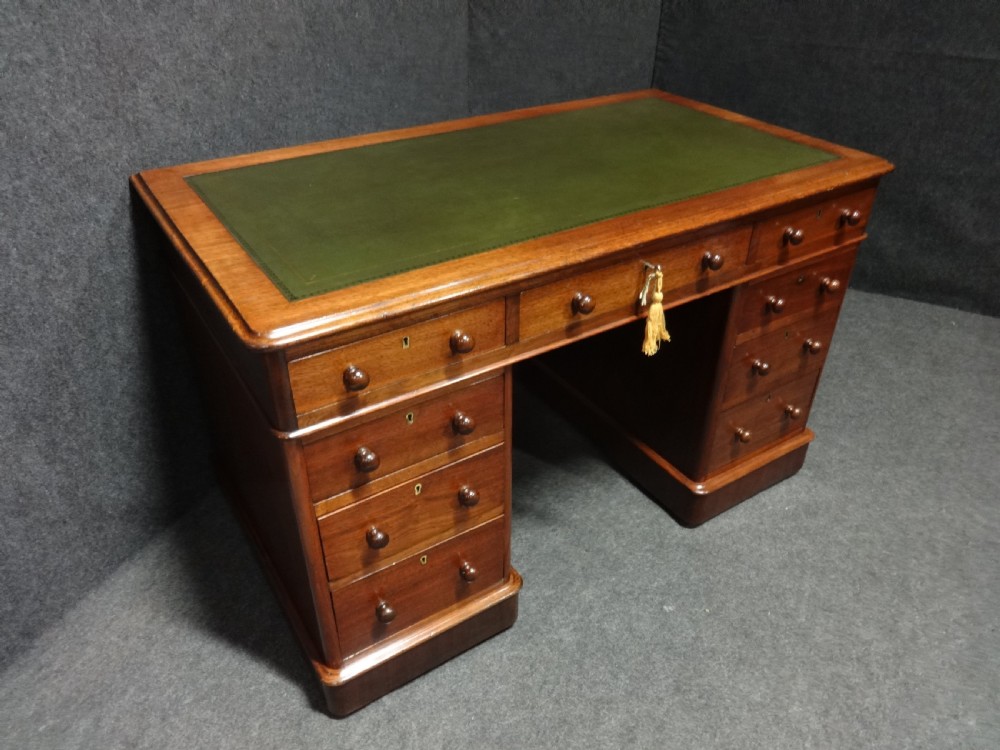 Superb Victorian  Nine Drawer Mahogany Pedestal Desk View VIII