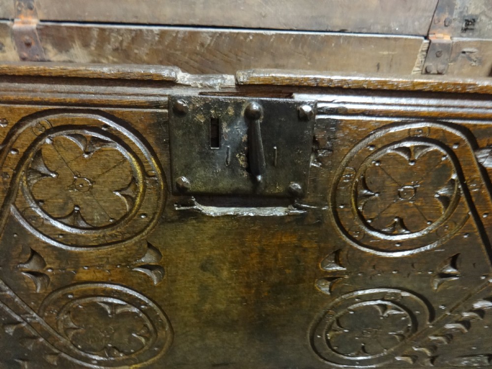 C17th Period Oak  Coffer Chest with Original Carving View IV