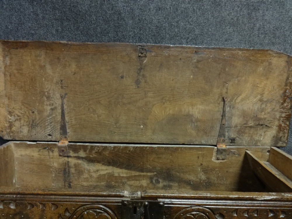 C17th Period Oak  Coffer Chest with Original Carving View VI