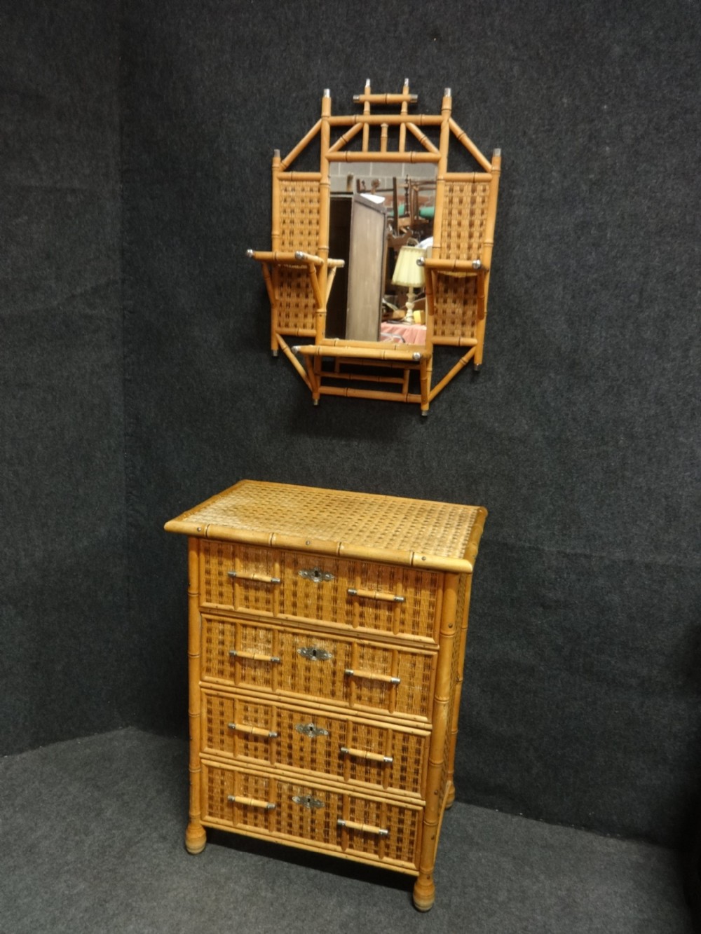 Very good Bamboo Chest of Drawers with Matching Mirror View II