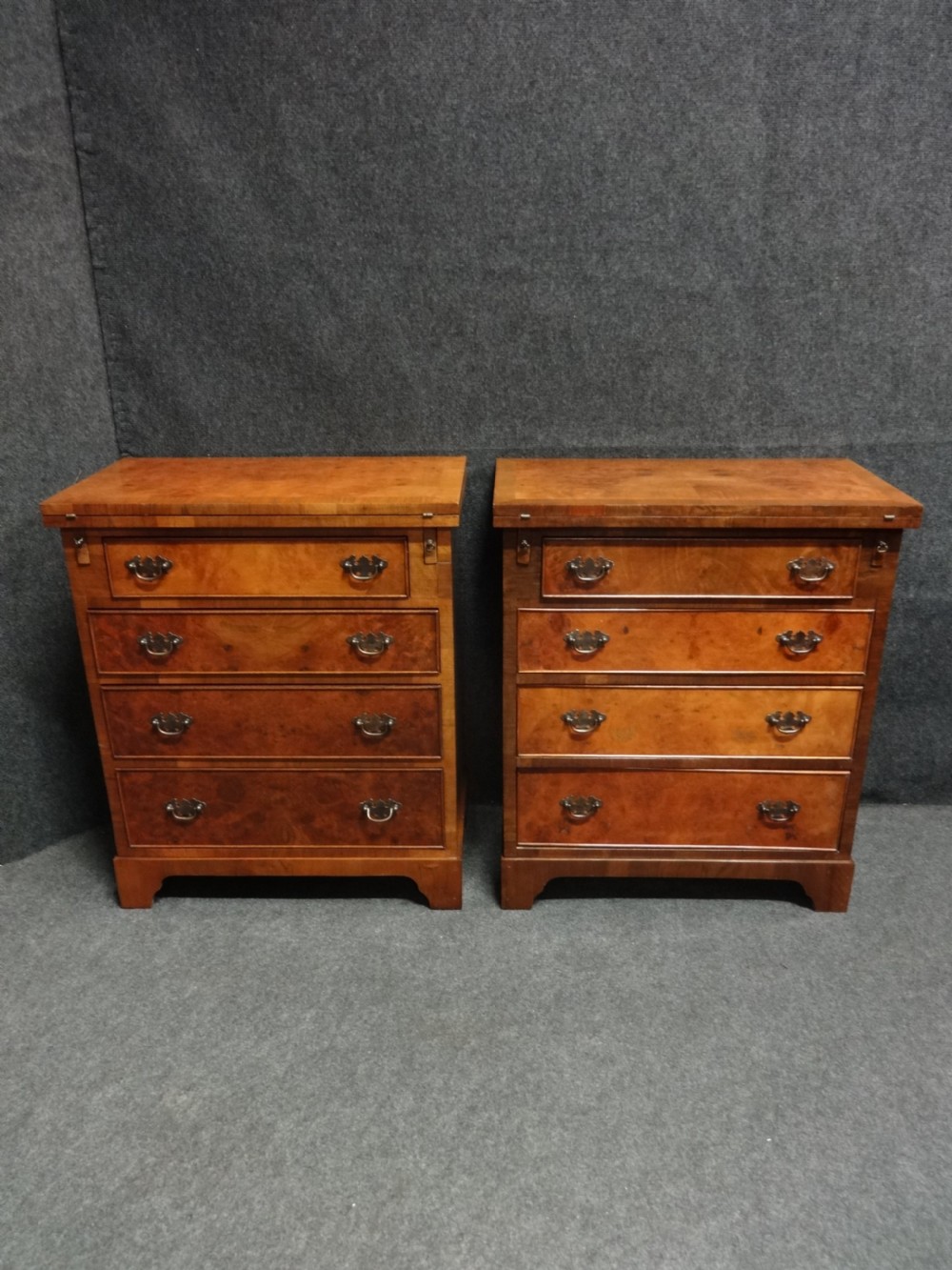 Pair Burr Walnut Batchelors Chests of Drawers View II