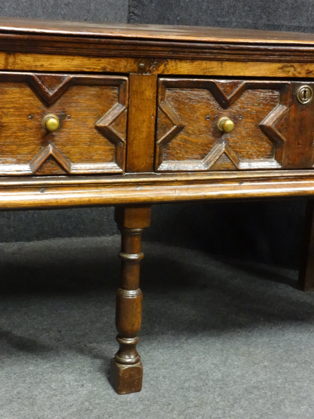 Very Good Early  C17th Oak and Elm Dresser Base View V