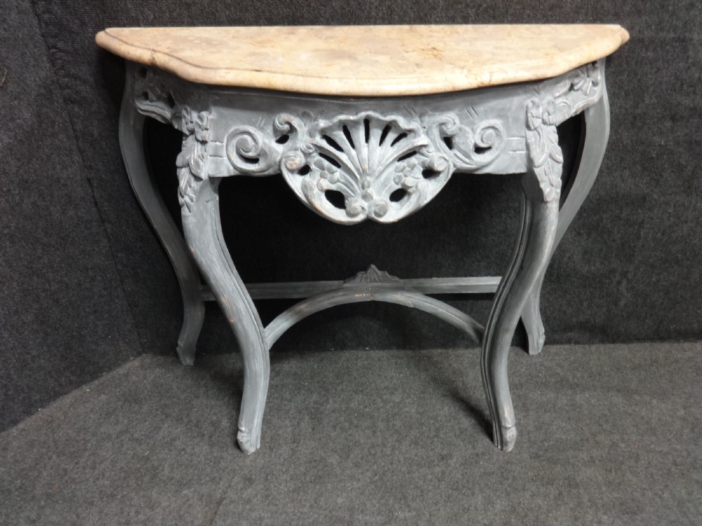 Pair Painted Console Table with Marble Tops View II