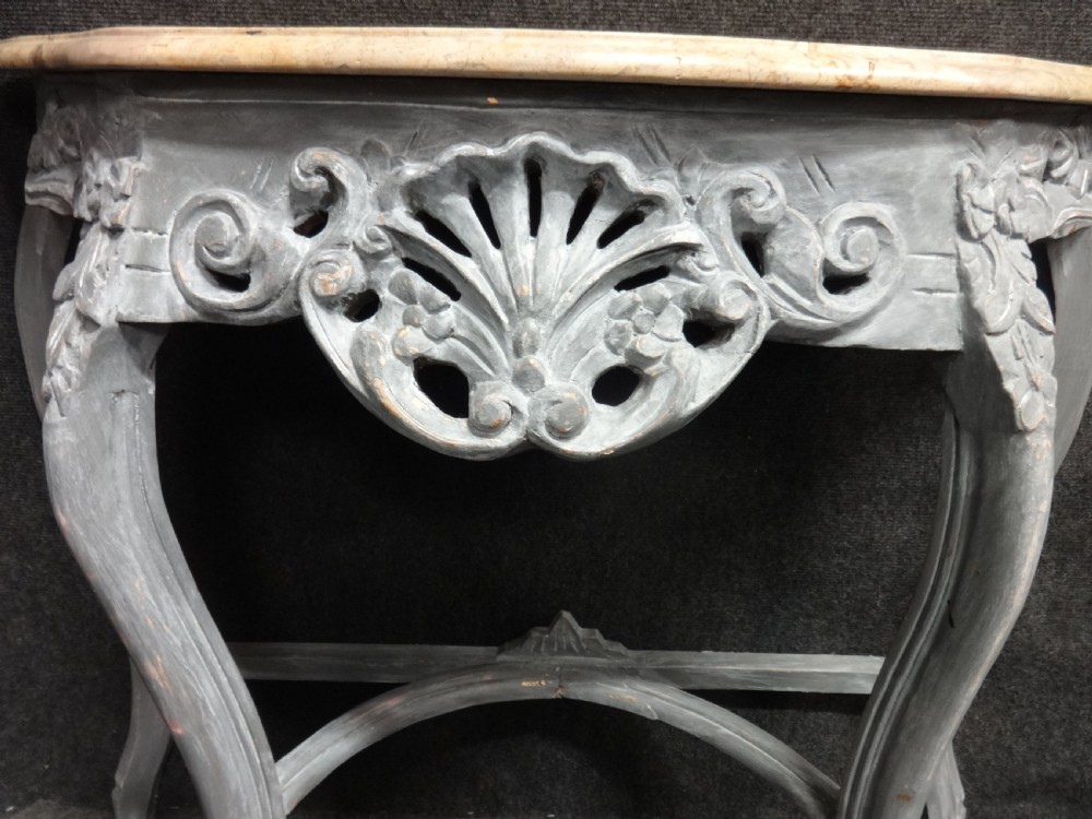 Pair Painted Console Table with Marble Tops View V