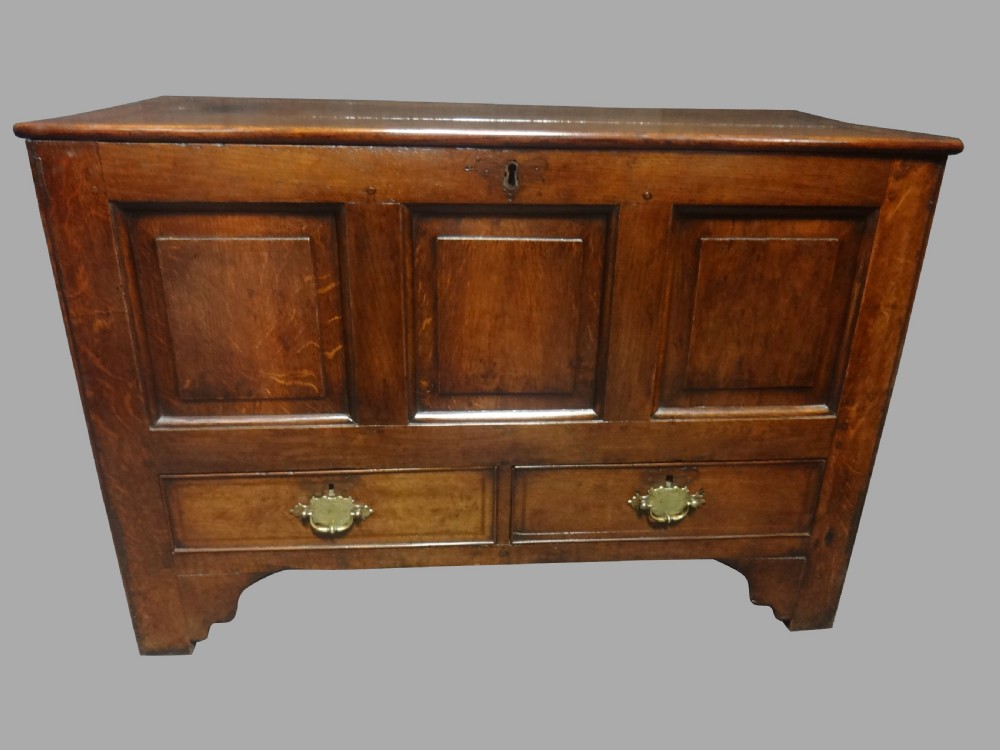C17th Inlaid Oak Mule Chest Coffer of Small Proportions