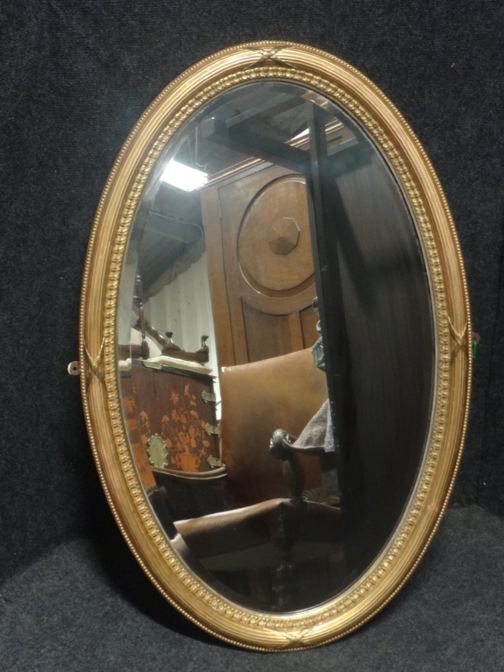 Beautiful Edwardian Gilt Oval Mirror View III