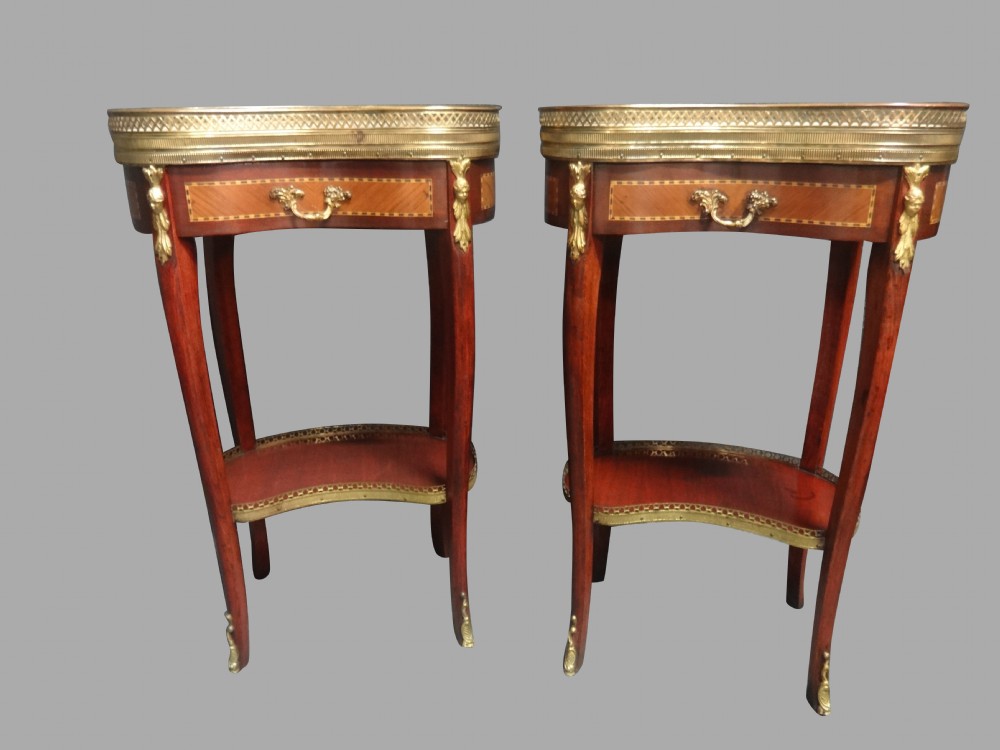 Pair Marble Topped Inlaid Kidney Tables