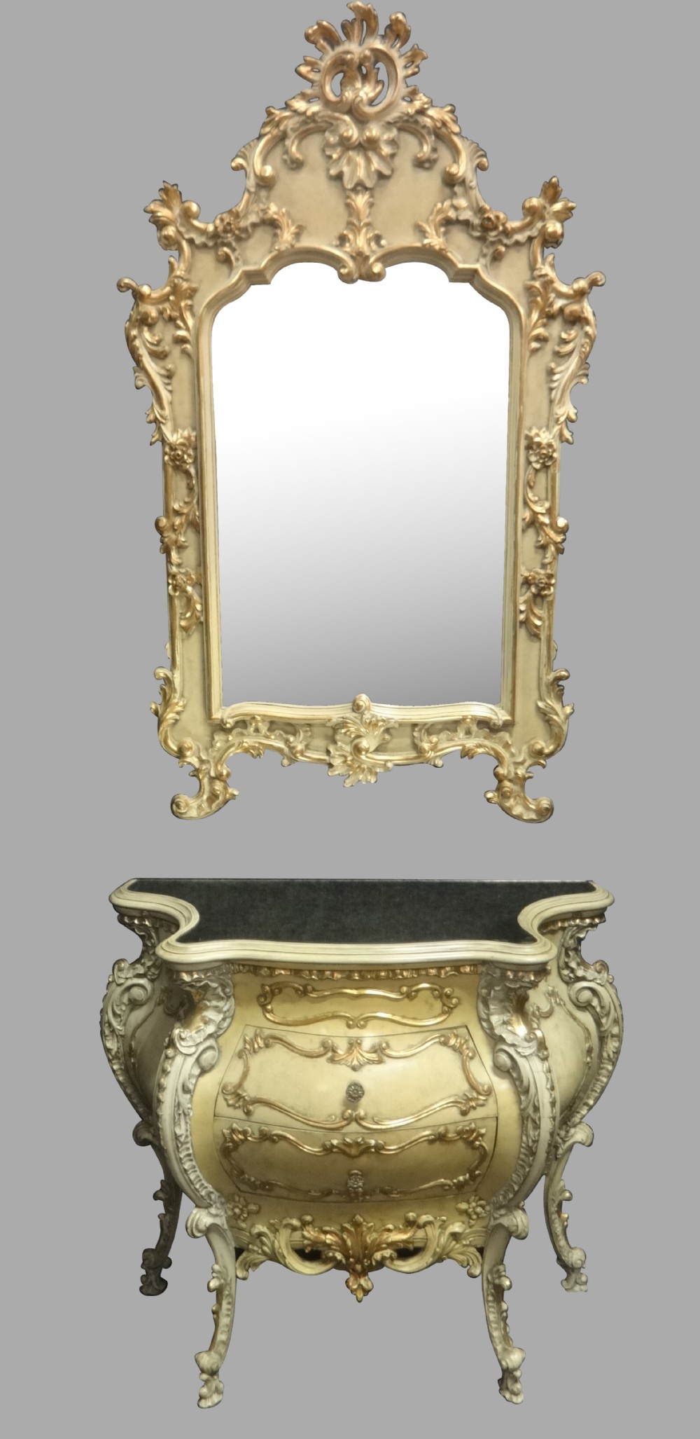 Very Pretty Painted Bombe Chest of Drawers with Mirror