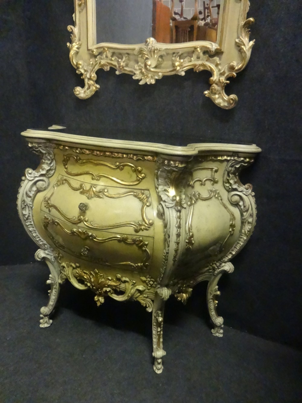 Very Pretty Painted Bombe Chest of Drawers with Mirror View IV