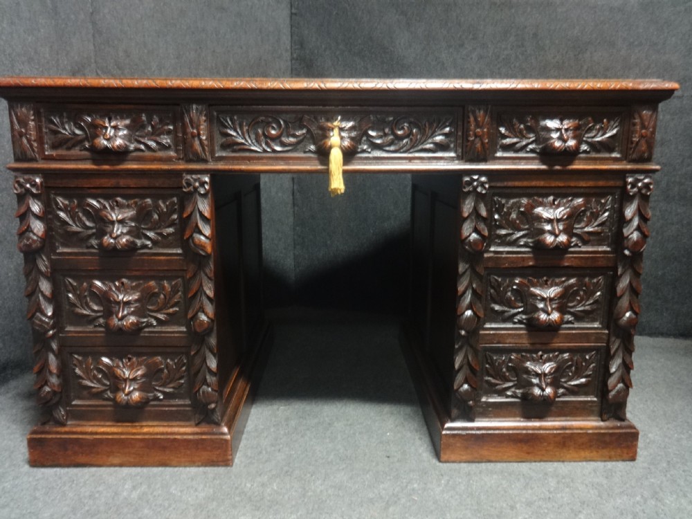 Superb Solid Oak Green Man Pedestal Desk View II
