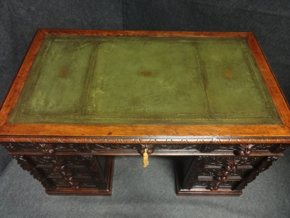 Superb Solid Oak Green Man Pedestal Desk View III