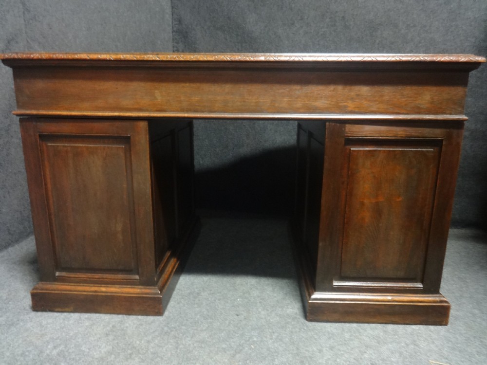 Superb Solid Oak Green Man Pedestal Desk View VI