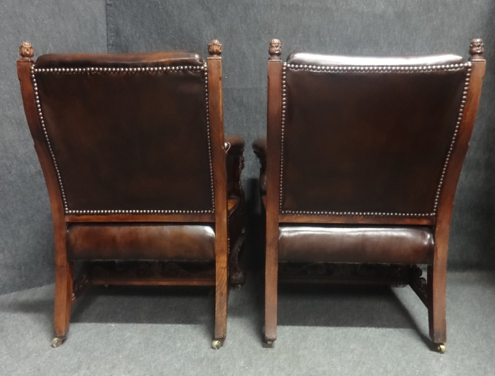 Excellent Pair Leather Covered Library Griffin Chairs View VIII