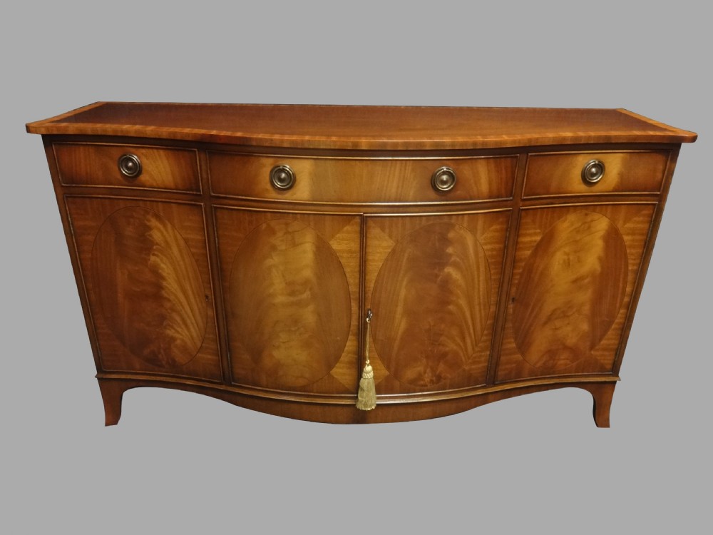 Outstanding Serpentine Mahogany Inlaid Sideboard