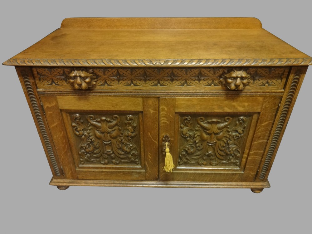 Quality Carved Oak Low Cabinet
