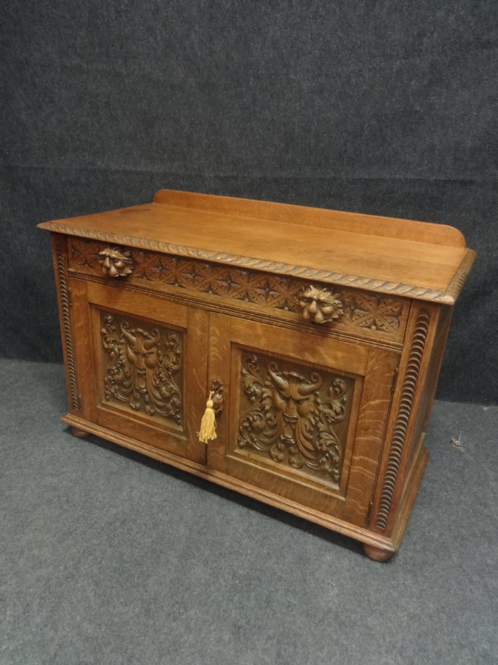 Quality Carved Oak Low Cabinet View II
