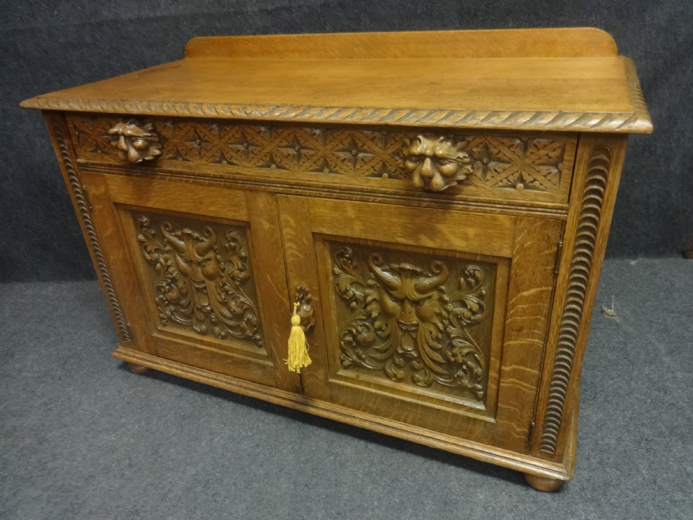 Quality Carved Oak Low Cabinet View III