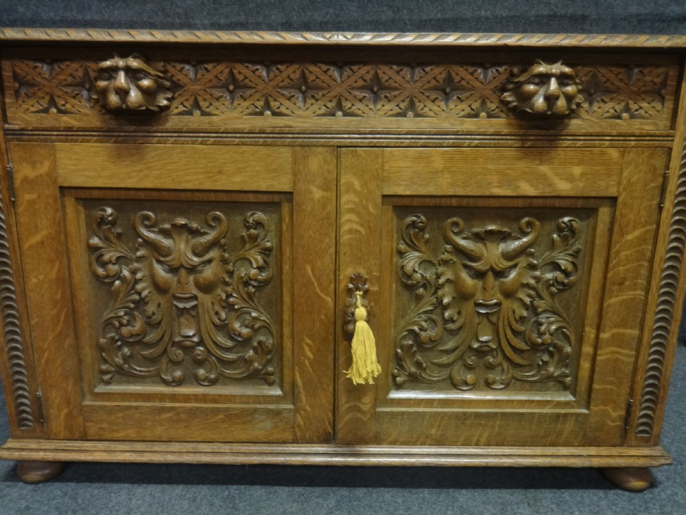 Quality Carved Oak Low Cabinet View IV