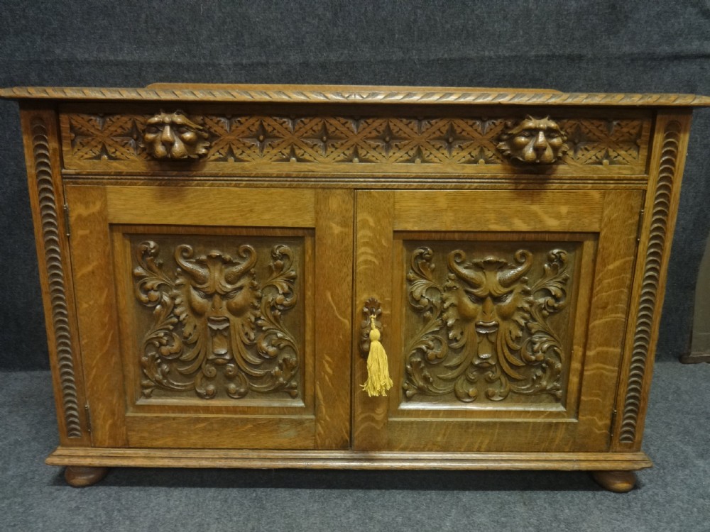 Quality Carved Oak Low Cabinet View V