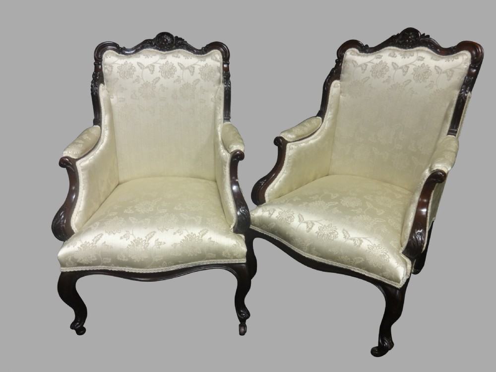 Outstanding Pair Mahogany Easy Chairs