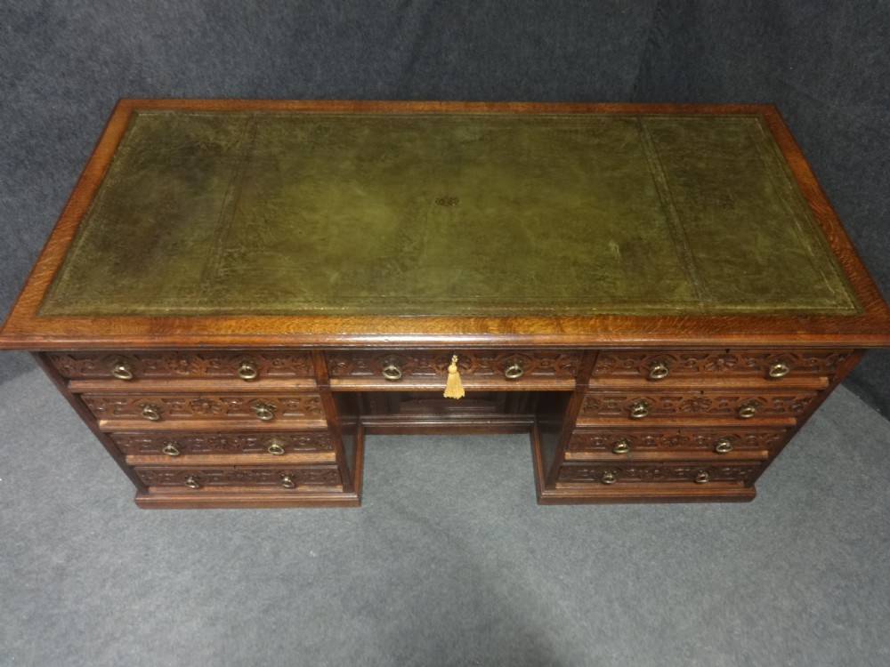 Outstanding Victorian Oak Kneehole Desk View VIII