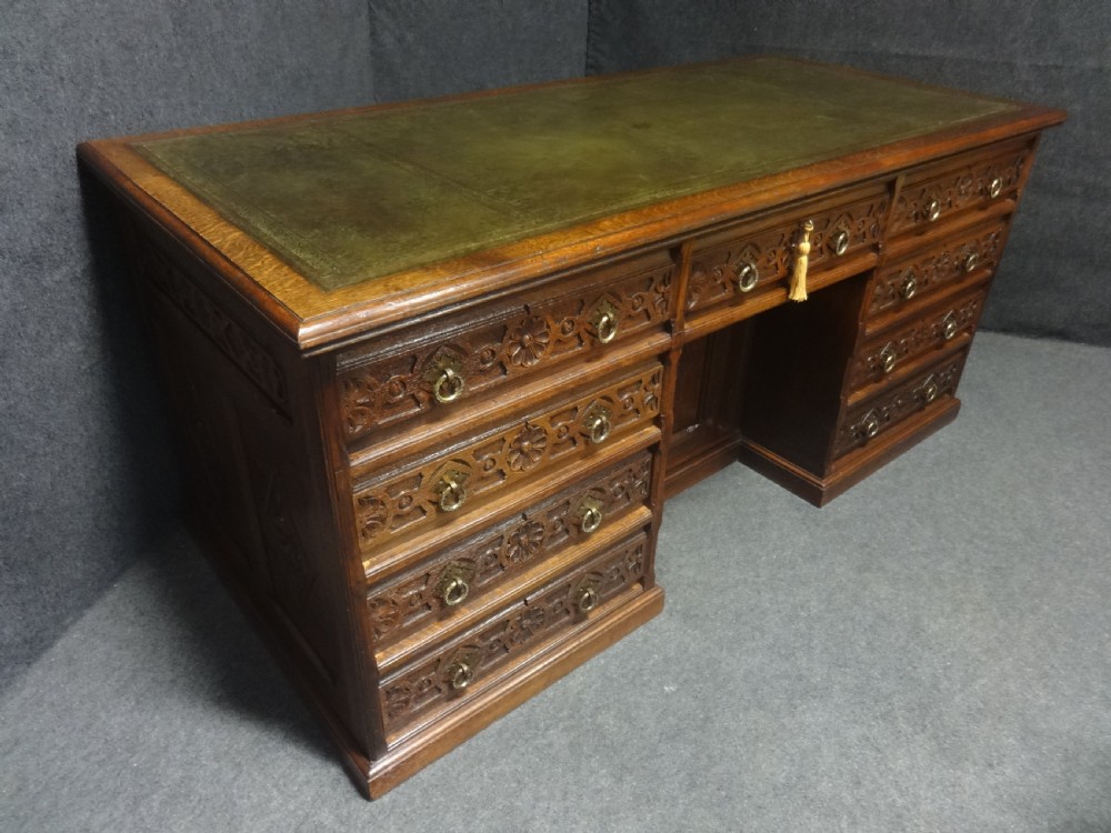 Outstanding Victorian Oak Kneehole Desk View IX