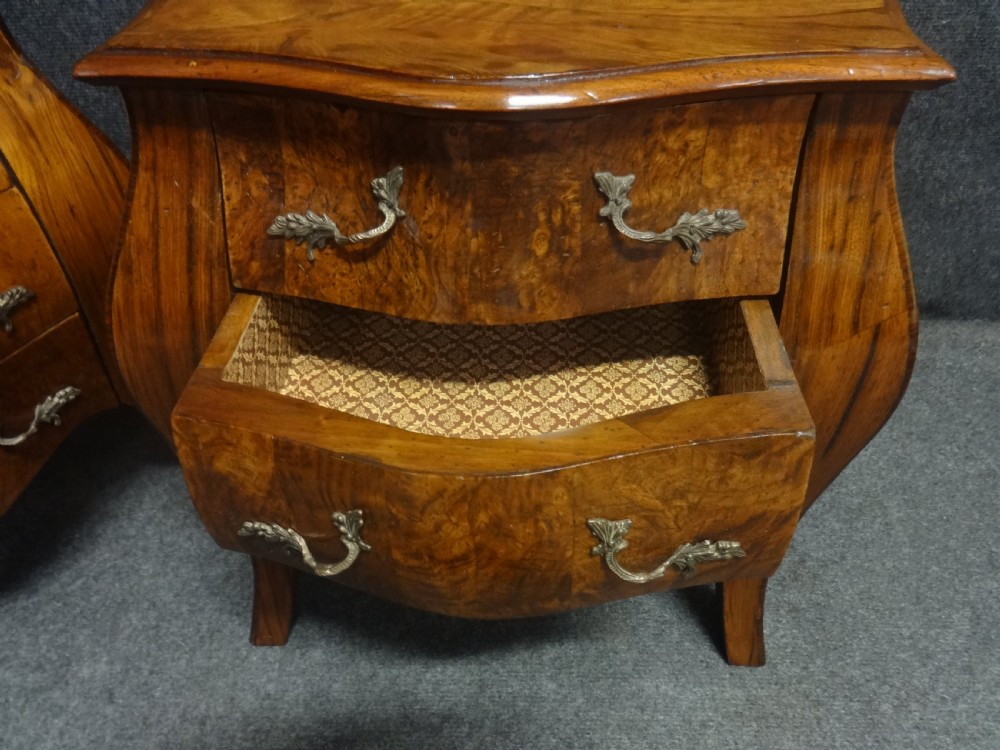 Lovely pair of Bombe Shaped Bedside Chests of drawers View IV