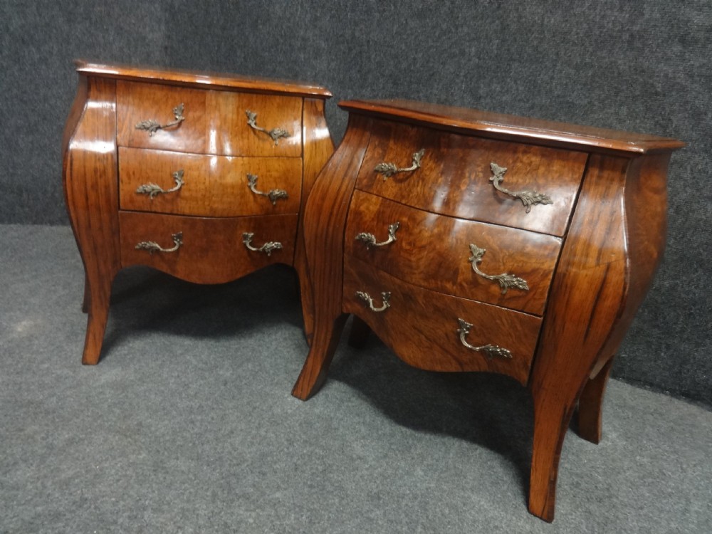 Lovely pair of Bombe Shaped Bedside Chests of drawers View V