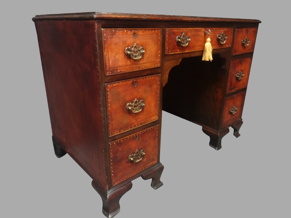 Very Good Leather Covered Kneehole Desk