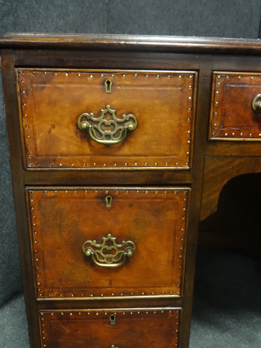 Very Good Leather Covered Kneehole Desk View III