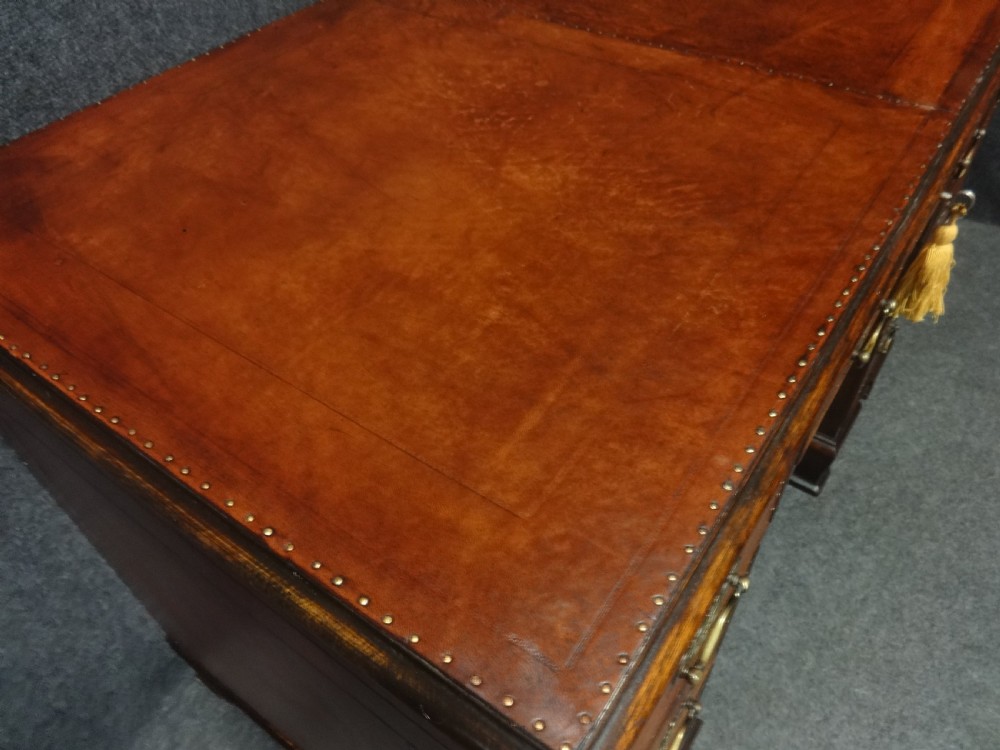 Very Good Leather Covered Kneehole Desk View VII