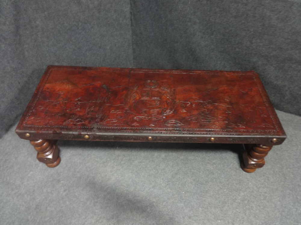 Carved Leather Topped Coffee Table View II