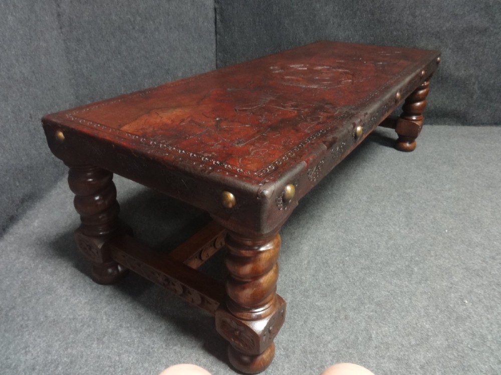 Carved Leather Topped Coffee Table View V