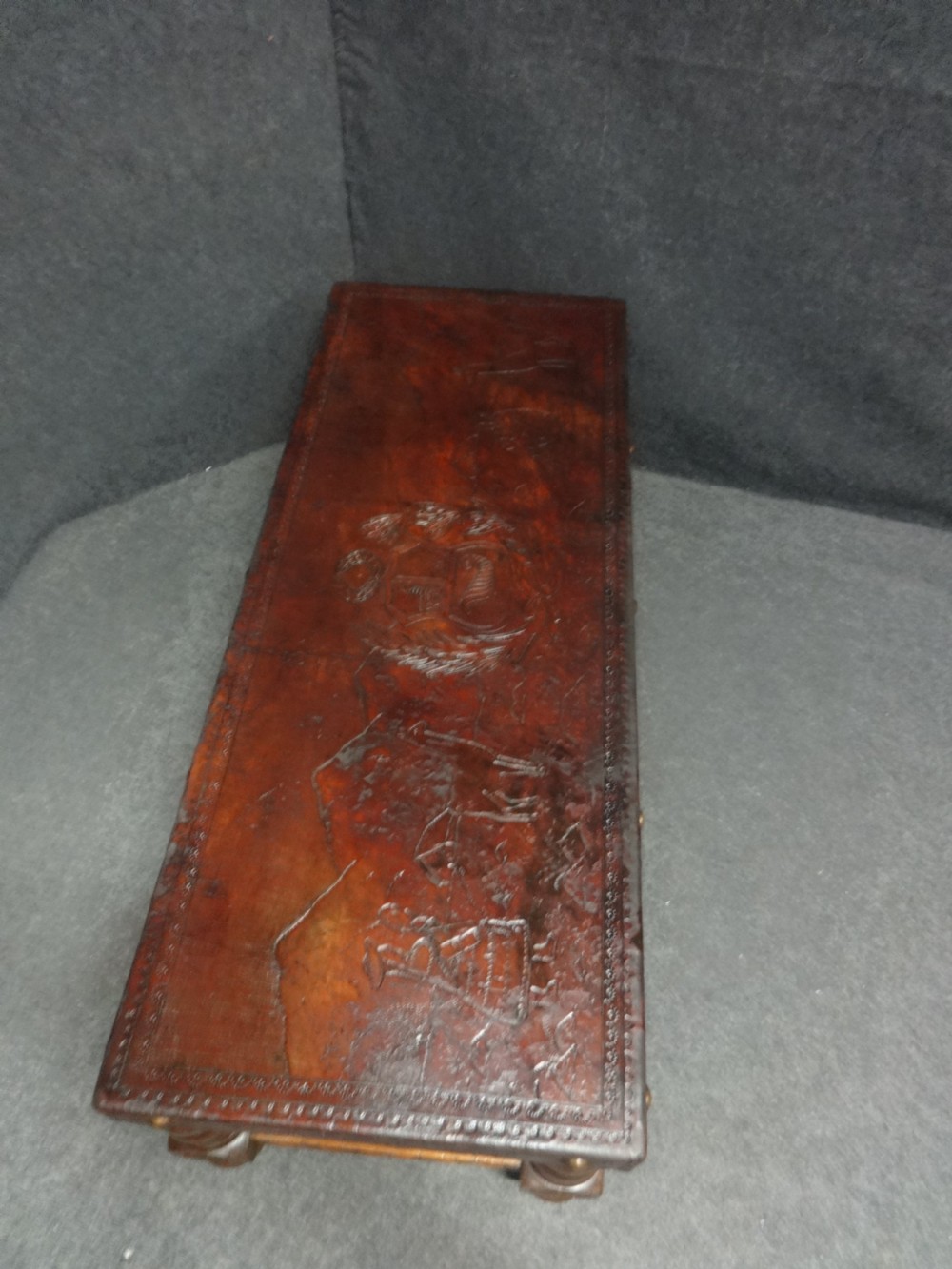Carved Leather Topped Coffee Table View VI