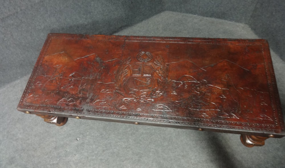 Carved Leather Topped Coffee Table View VII