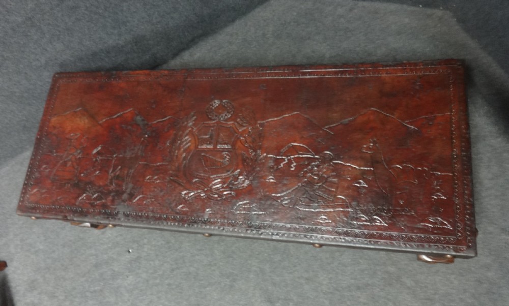 Carved Leather Topped Coffee Table View VIII