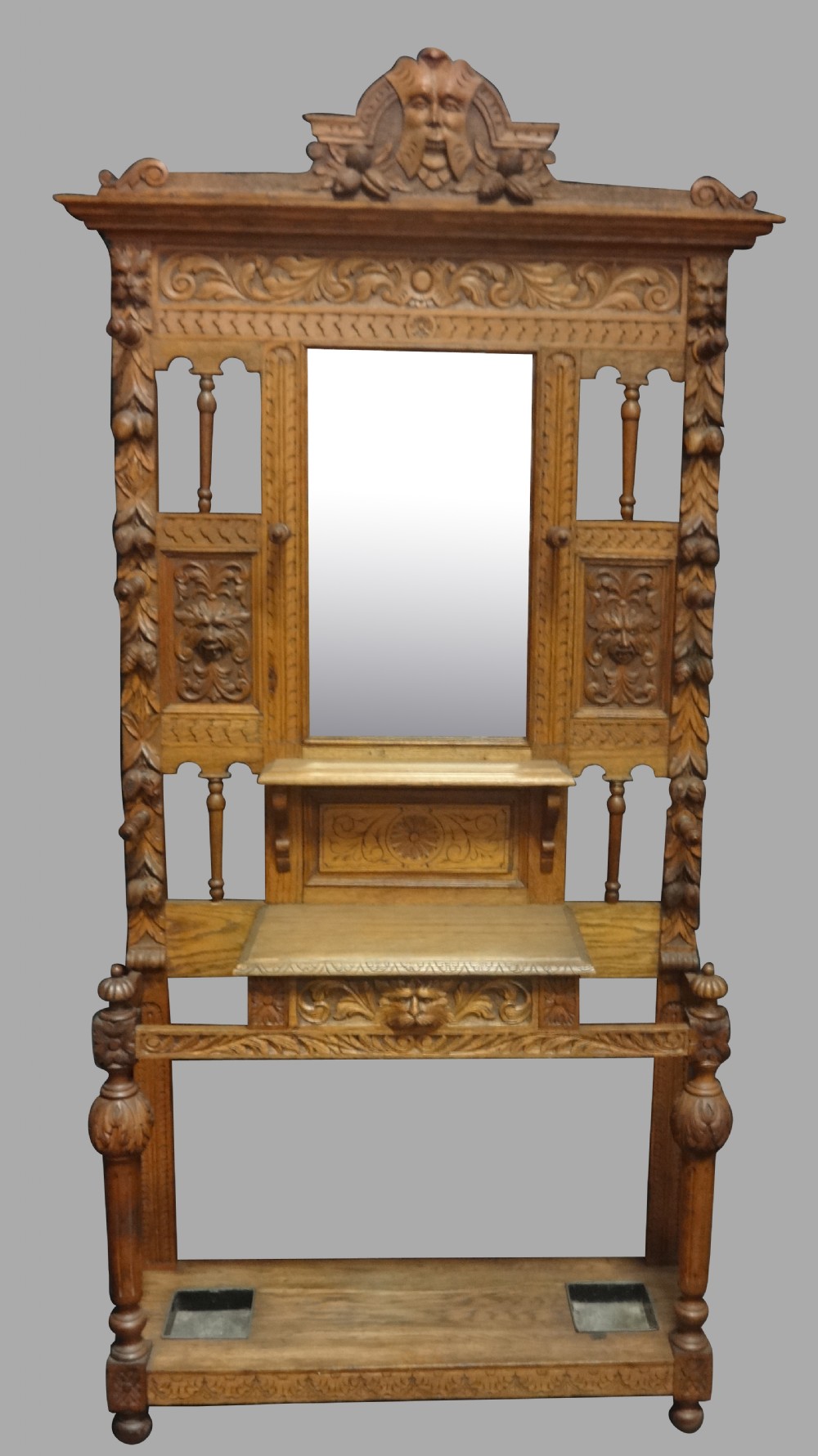 Very Nice Golden Oak Green Man Oak Hallstand