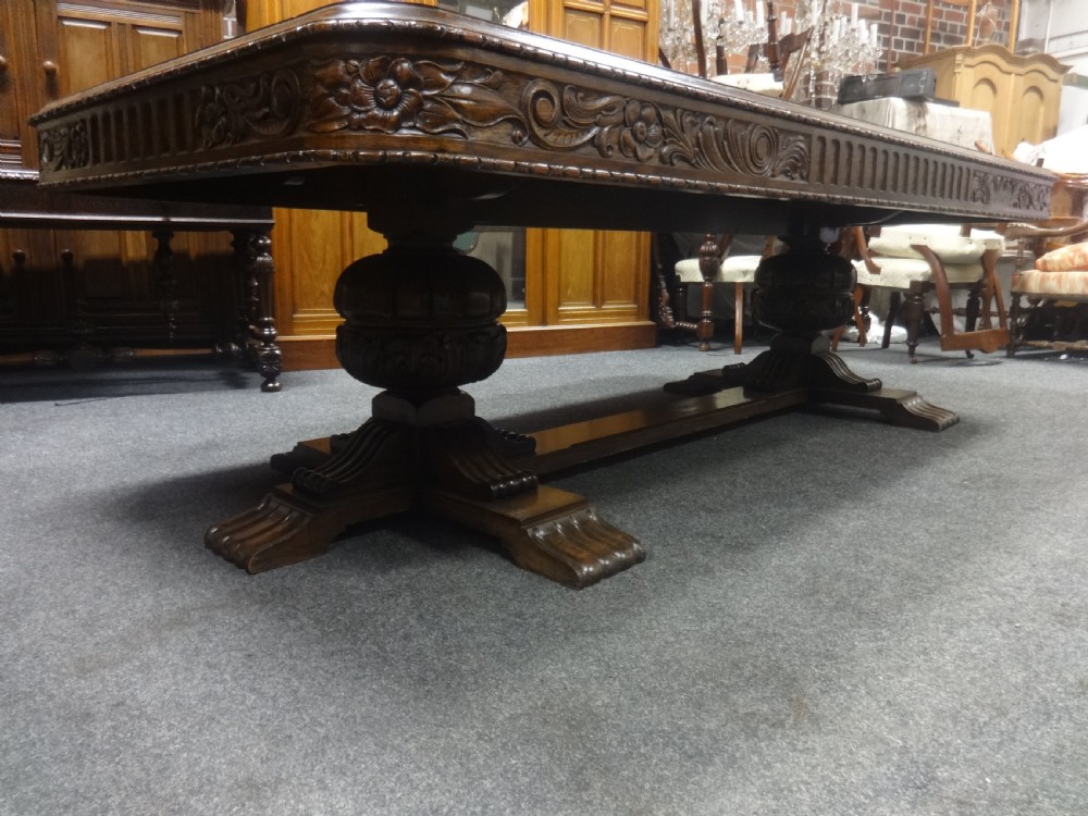 Magnificent Oak Dining Table and Ten Matching Dining Chairs View VII