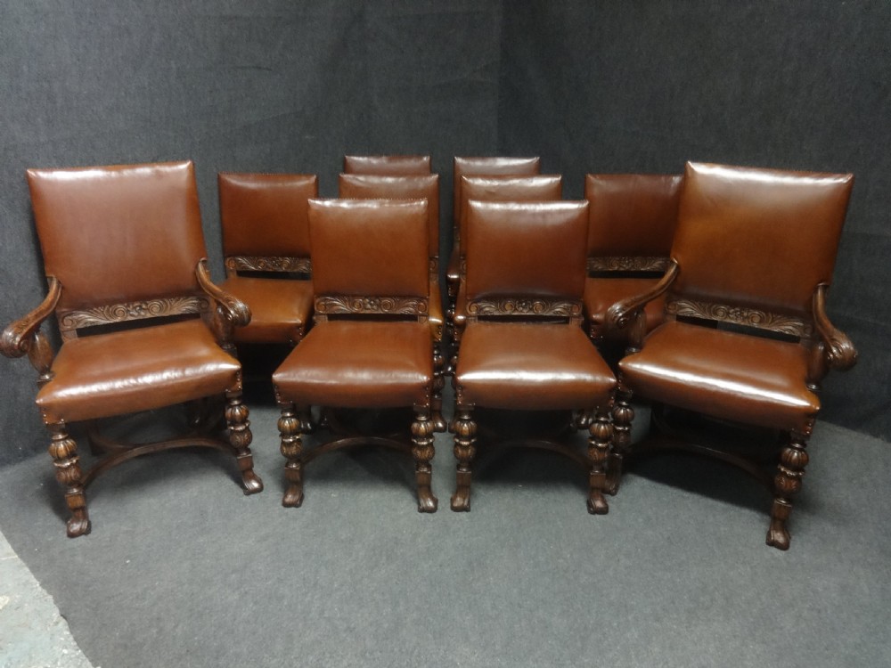 Magnificent Oak Dining Table and Ten Matching Dining Chairs View IX