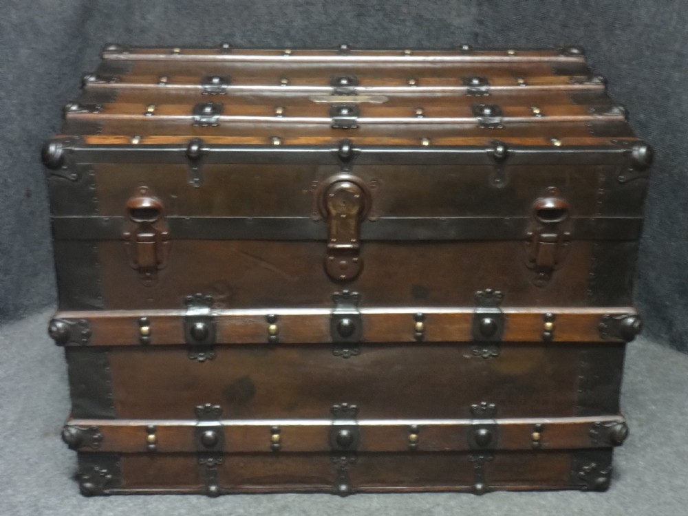 Very Good Wooden Banded Metal Travelling Trunk View II