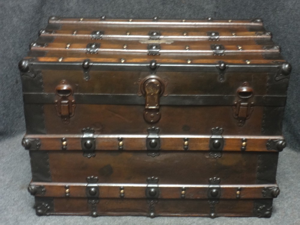 Very Good Wooden Banded Metal Travelling Trunk View III