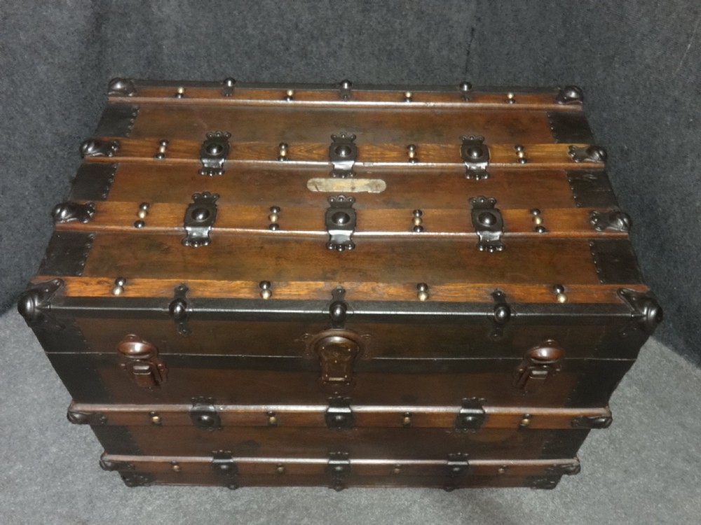 Very Good Wooden Banded Metal Travelling Trunk View IV
