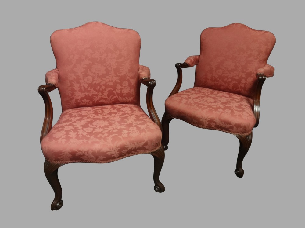 Lovely Pair Mahogany Elbow Chairs